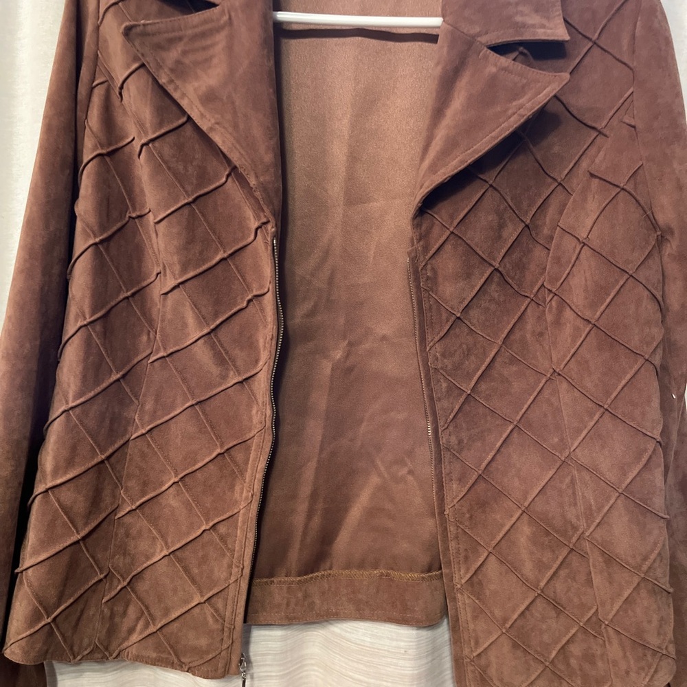 Cato Brown Diamond-Quilt Suede Zip Jacket - Picture 3 of 5